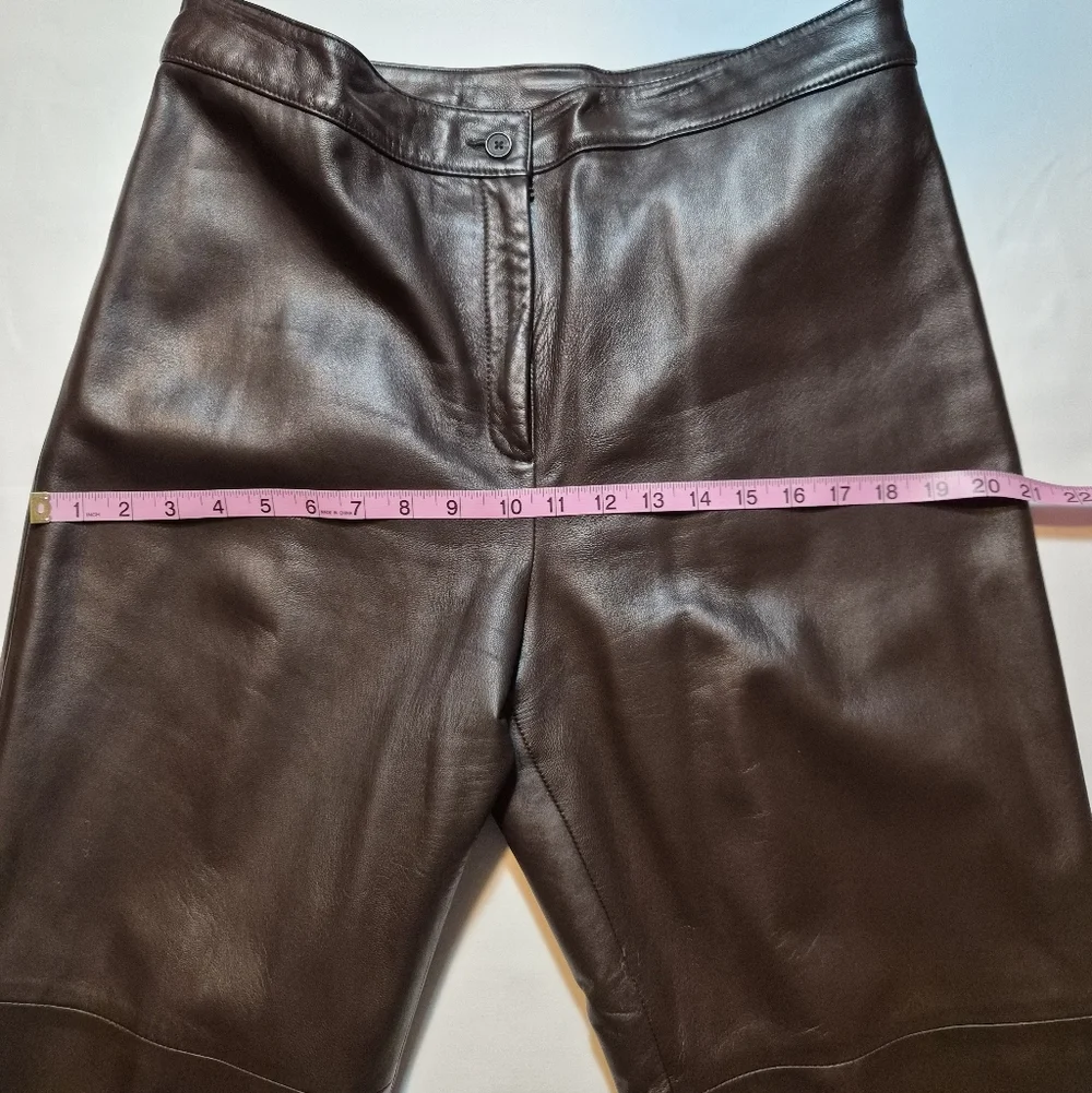 ​Talbots Petites 100% Genuine Leather Pants - Chocolate Brown - Size 14P - Picture 4 of 10